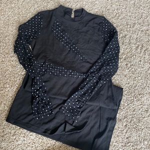 Black long sleeve with see through sparkle mesh dress